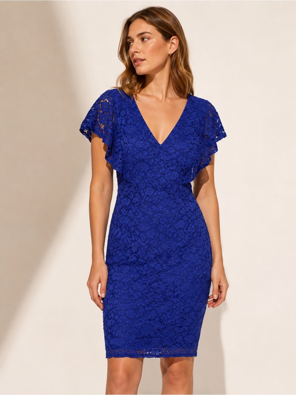 Ralph Lauren Flutter Sleeves Cobalt Blue Lace Midi Dress